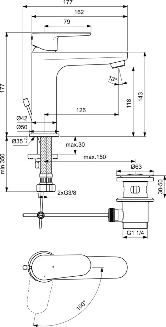 TYRIA смесител за умивалник с изпразнител - BlueStart