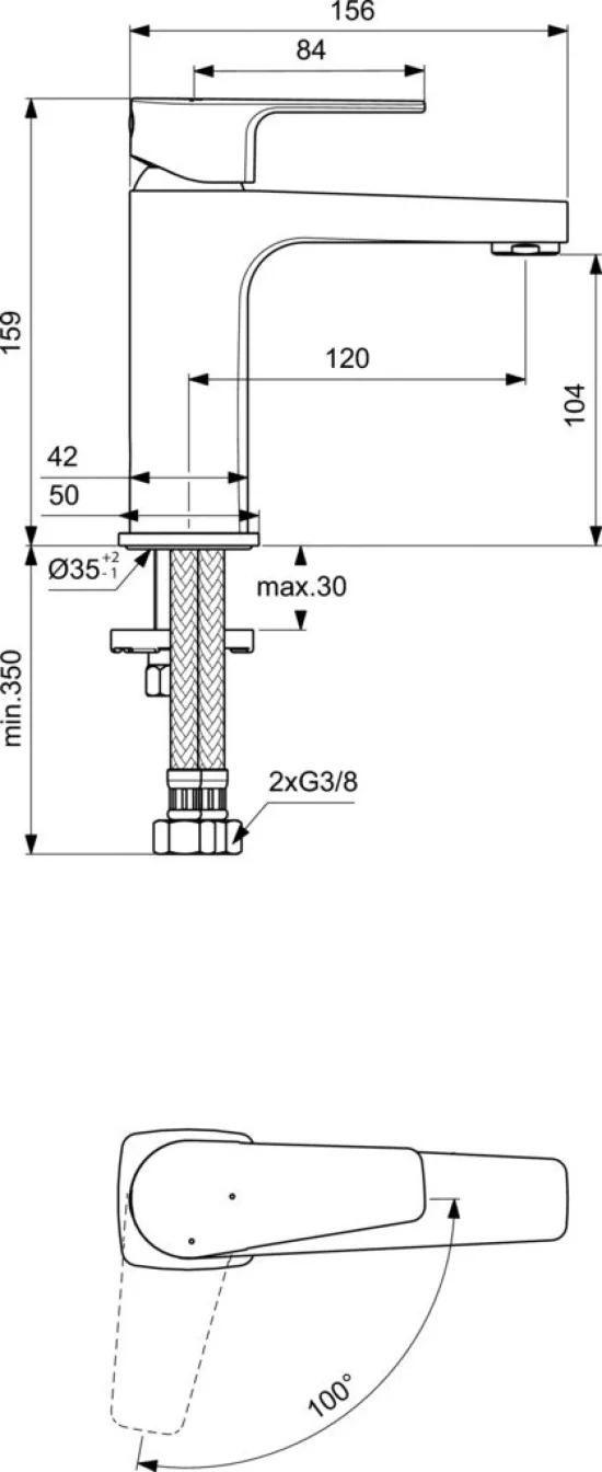 ESLA смесител за умивалник с BlueStart®, с 35mm керамичен затварящ механизъм с ограничител на топла вода