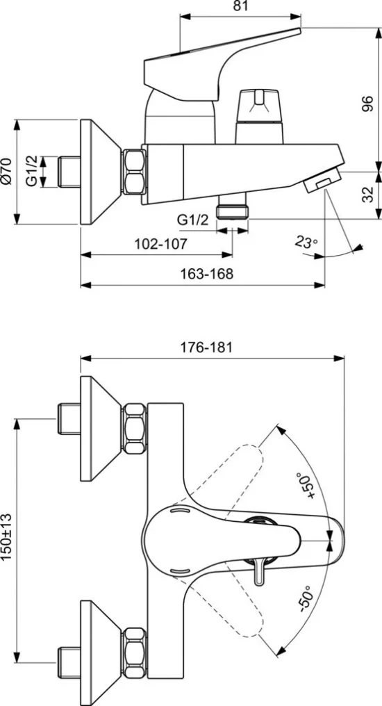 Смесител стенен за вана/душ