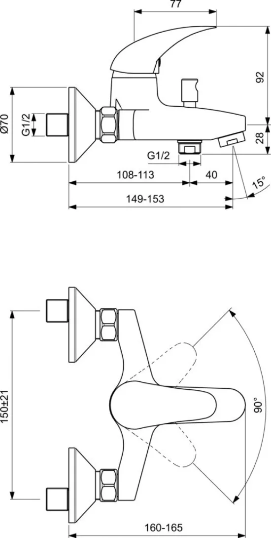 Смесител стенен за вана/душ