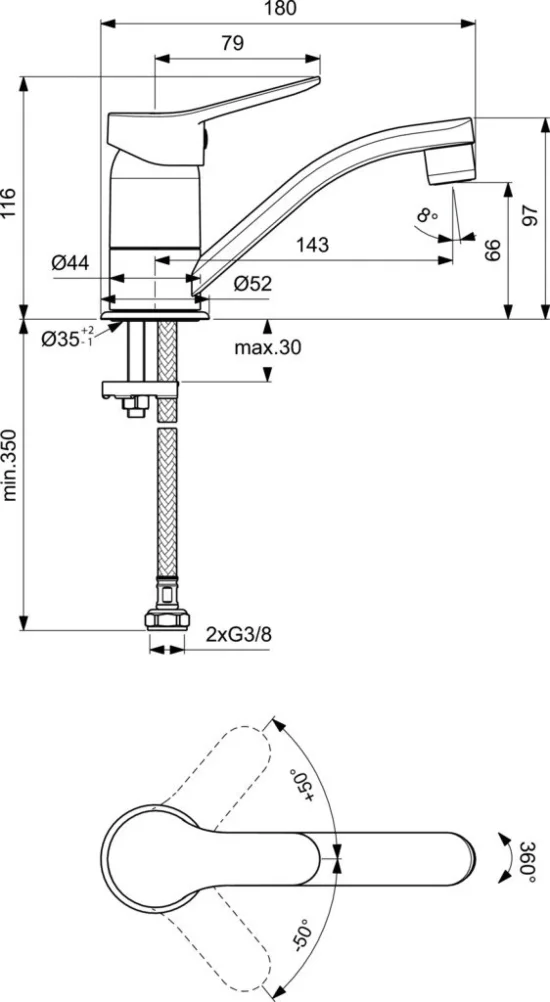 Смесител стоящ за умивалник с тръбен чучур