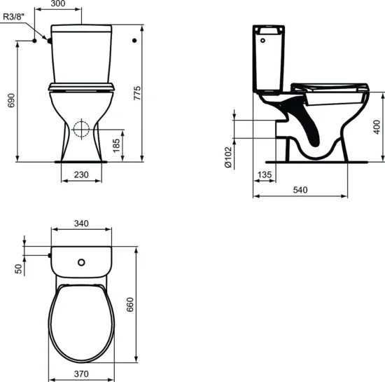 WC комплект, хоризонтално оттичане