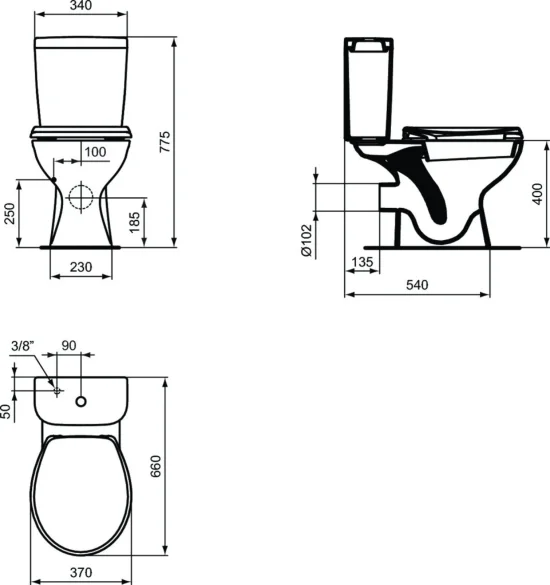WC комплект, хоризонтално оттичане